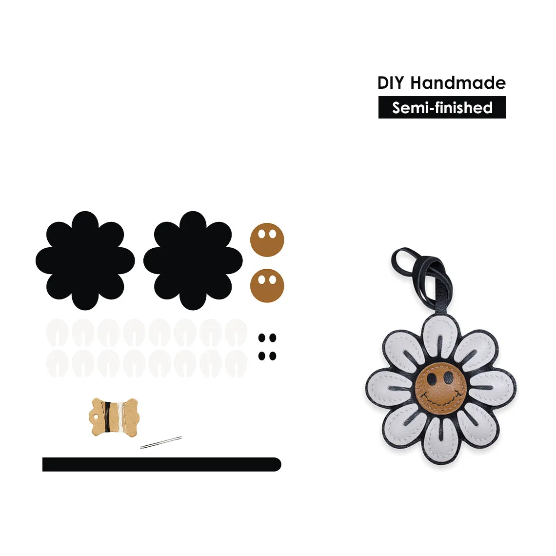 Sheep Leather Smile Flower Keychain DIY Kits