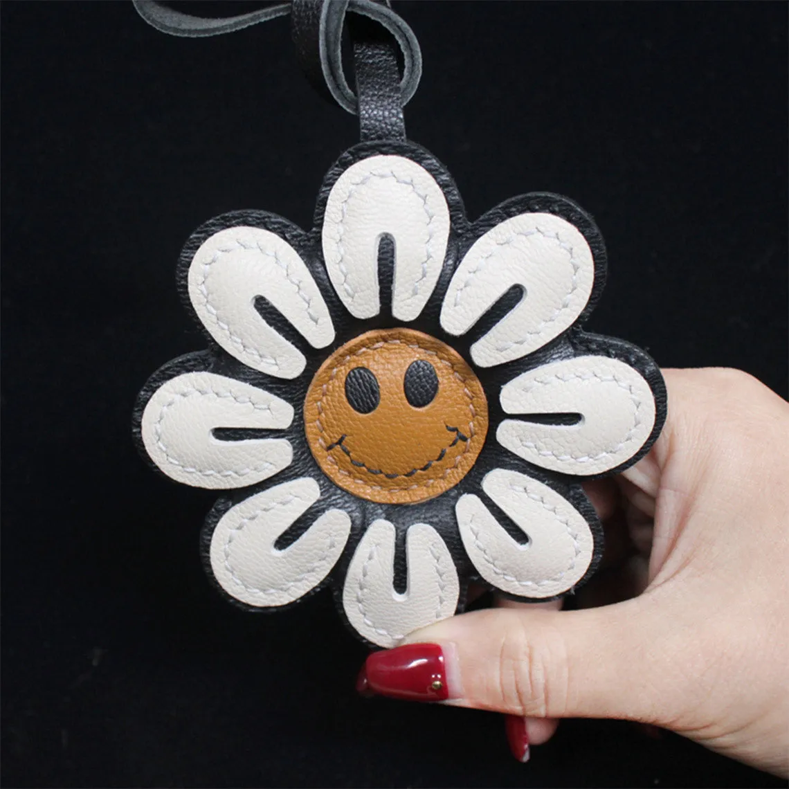 Sheep Leather Smile Flower Keychain DIY Kits