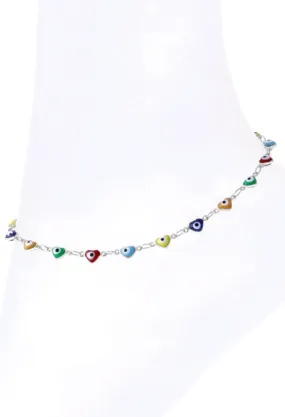 Silver Tone Evil Eye Anklet