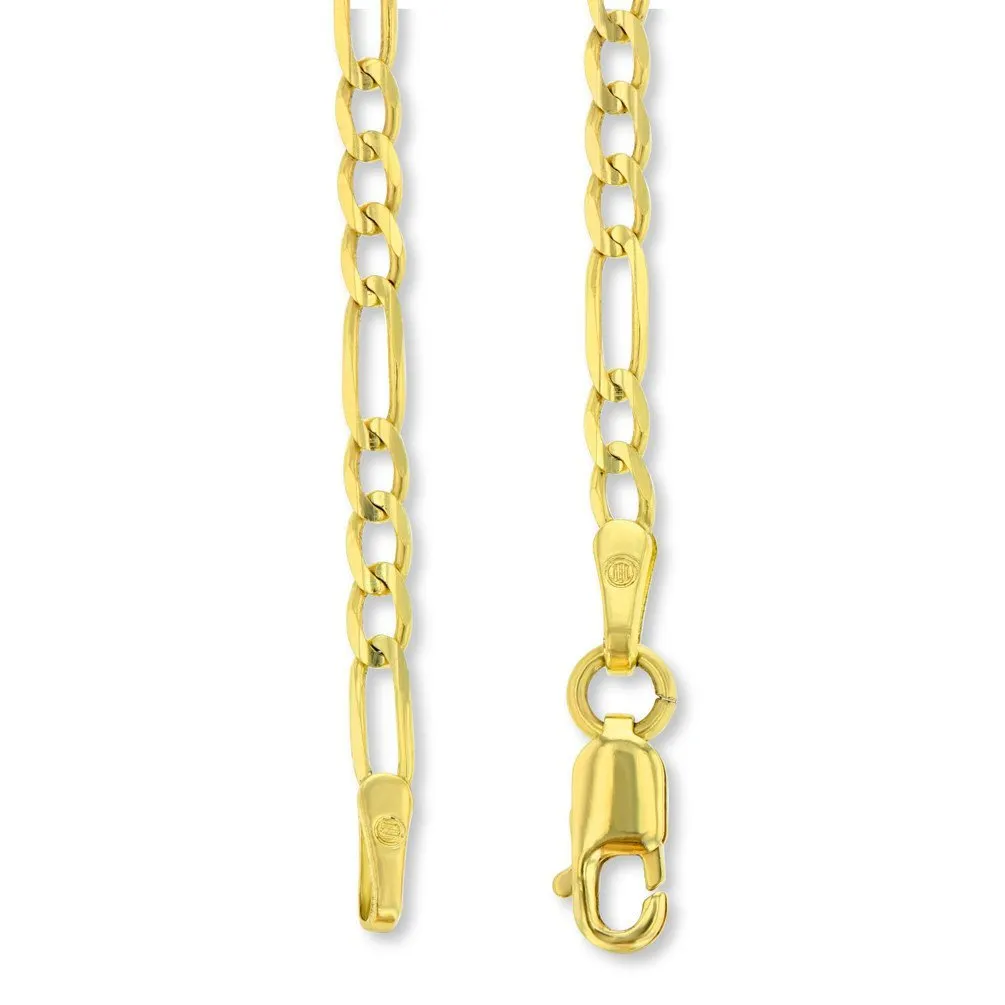 Solid 14k Yellow Gold Round Aquarius Zodiac Sign Cut-Out Vase Disc Pendant with Figaro Chain Necklace