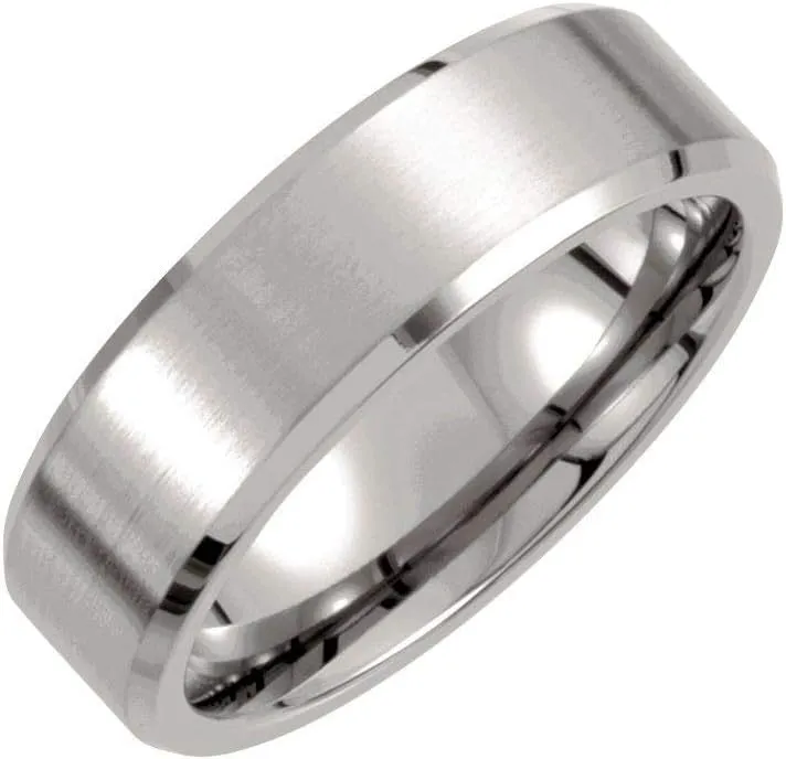Solid Titanium 7mm Beveled Edge Wedding Band Ring Comfort Fit Matte Brushed Satin - Size 10