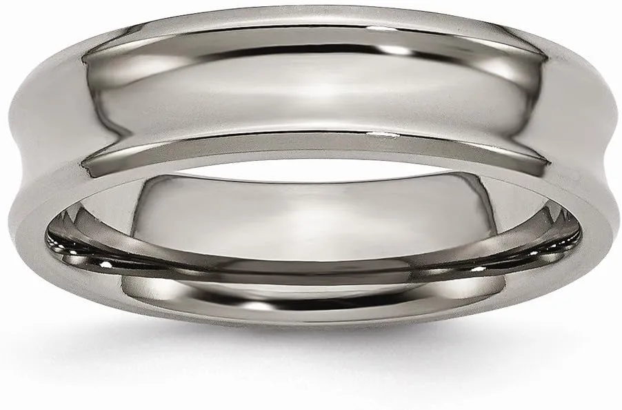 Solid Titanium Concave 6mm Beveled Edge Plain Classic Wedding Band Ring Size 6