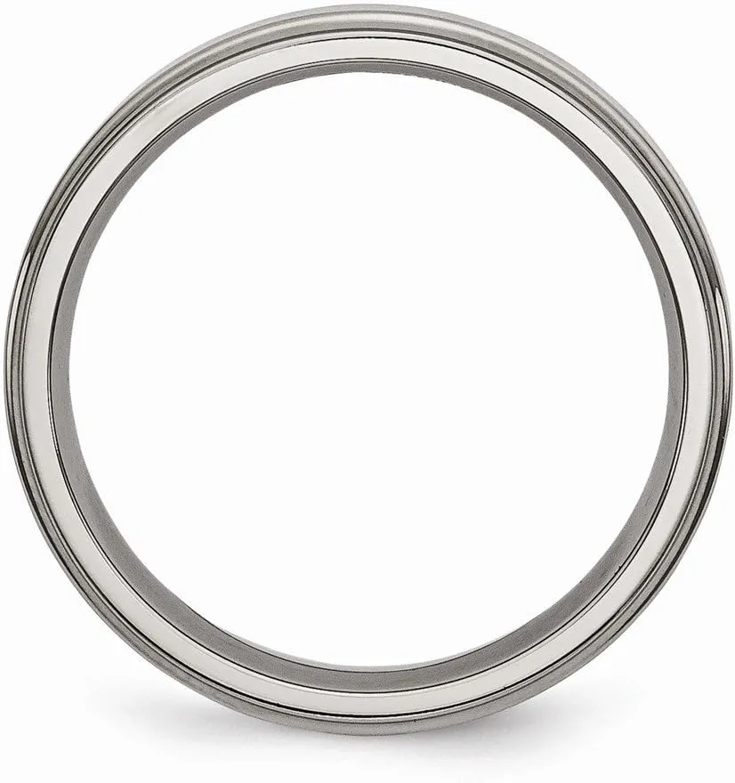 Solid Titanium Ridged Edge 5mm Plain Classic Wedding Band Ring