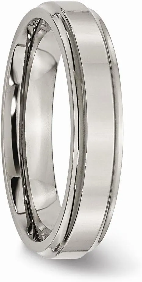 Solid Titanium Ridged Edge 5mm Plain Classic Wedding Band Ring