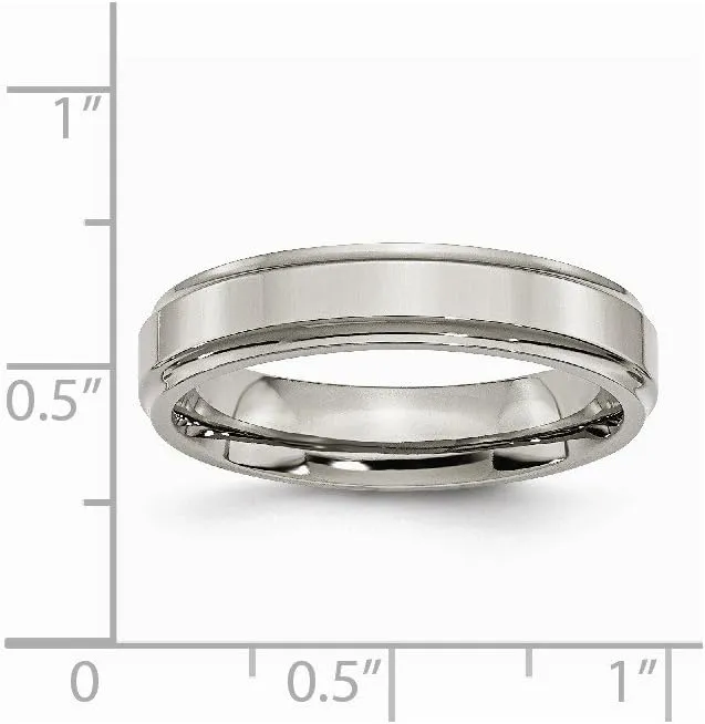 Solid Titanium Ridged Edge 5mm Plain Classic Wedding Band Ring