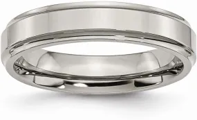 Solid Titanium Ridged Edge 5mm Plain Classic Wedding Band Ring