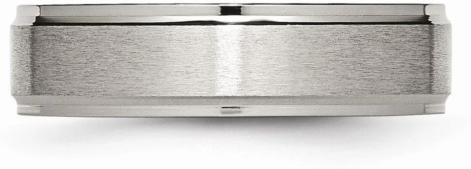 Solid Titanium Ridged Edge 6mm Matte Brushed Finish and Plain Classic Wedding Band Ring