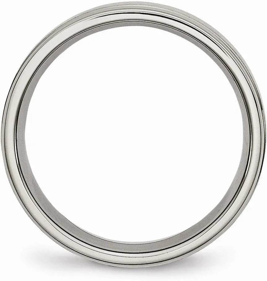 Solid Titanium Ridged Edge 6mm Matte Brushed Finish and Plain Classic Wedding Band Ring