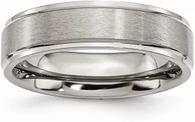 Solid Titanium Ridged Edge 6mm Matte Brushed Finish and Plain Classic Wedding Band Ring