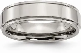 Solid Titanium Ridged Edge 6mm Plain Classic Wedding Band Ring Size 9.5