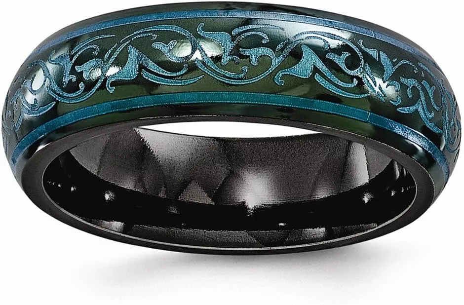 Sonia Jewels Solid Black Titanium Domed Anodized Teal 6mm Plain Classic Wedding Band Ring Size 8.5