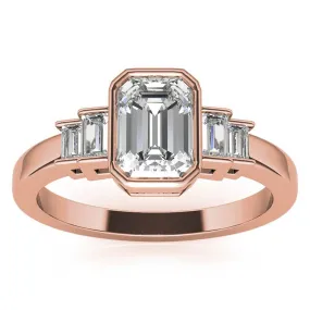 Sterling Silver Emerald-Cut Three-Stone Adjustable Engagement Rose Gold Ring For Woman