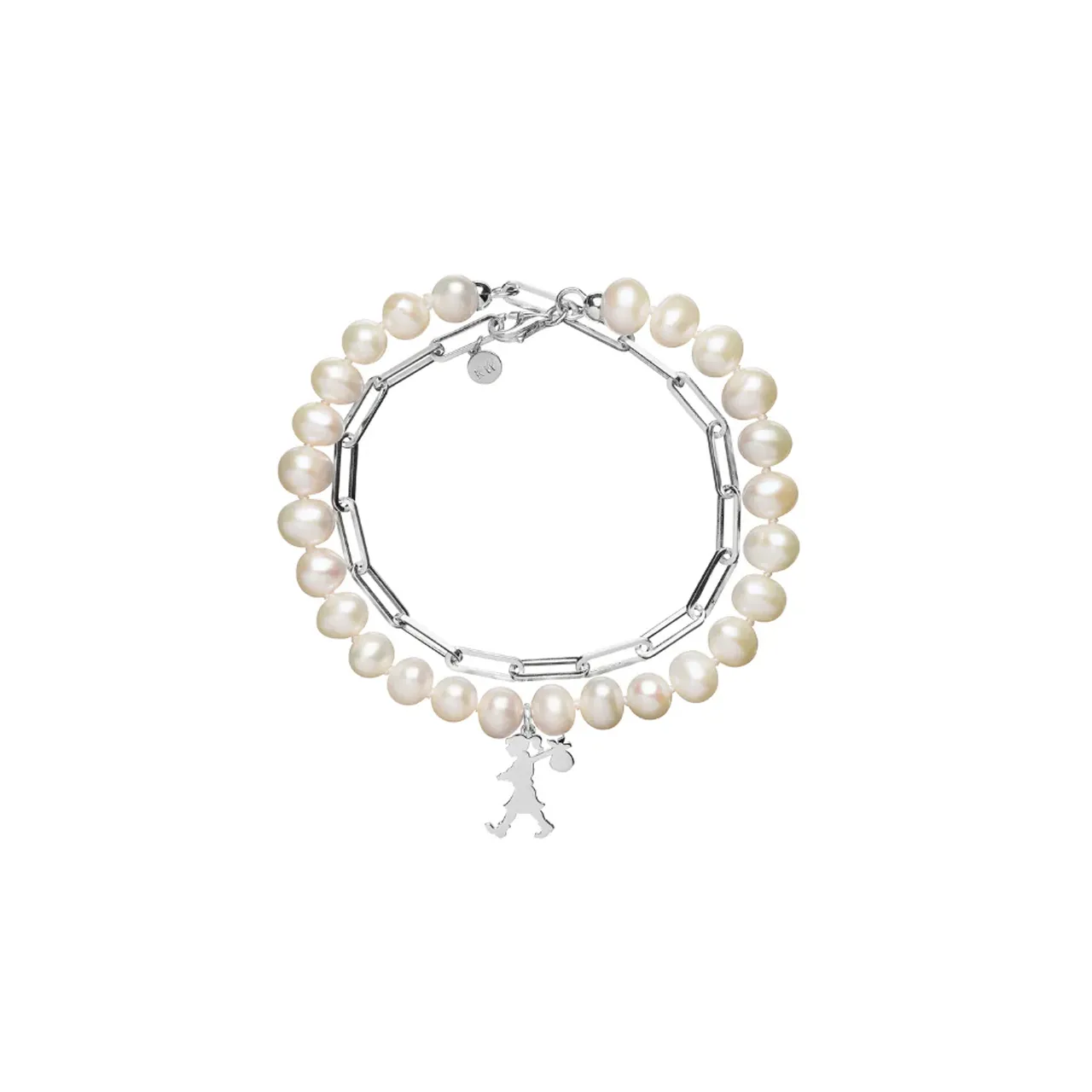 Sterling Silver Girl with the Pearls and Chain Bracelet with Freshwater Pearls