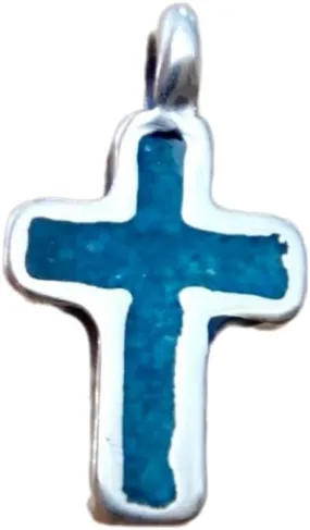 Sterling Silver Tiny 12X7Mm Blue Turquoise ped Stone Cross Charm Decoration Accessories Pendant Charm For Making Bracelets Necklace Earrings Jewelry DIY