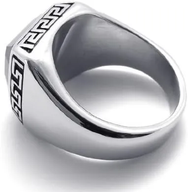 SunnyHouse Jewelry 16mm Men's Classic Luxury Style Genuine Black Agate Titanium Ring Anti-Fatigue in a Gift Box