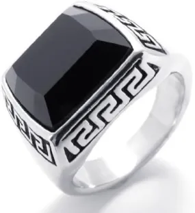 SunnyHouse Jewelry 16mm Men's Classic Luxury Style Genuine Black Agate Titanium Ring Anti-Fatigue in a Gift Box