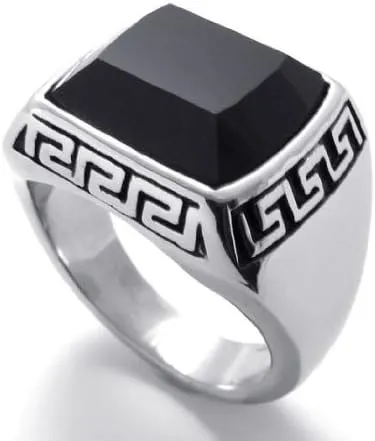 SunnyHouse Jewelry 16mm Men's Classic Luxury Style Genuine Black Agate Titanium Ring Anti-Fatigue in a Gift Box