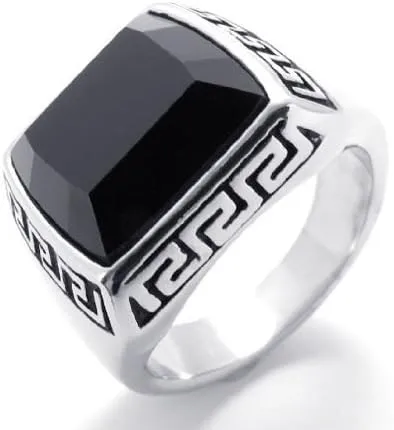 SunnyHouse Jewelry 16mm Men's Classic Luxury Style Genuine Black Agate Titanium Ring Anti-Fatigue in a Gift Box