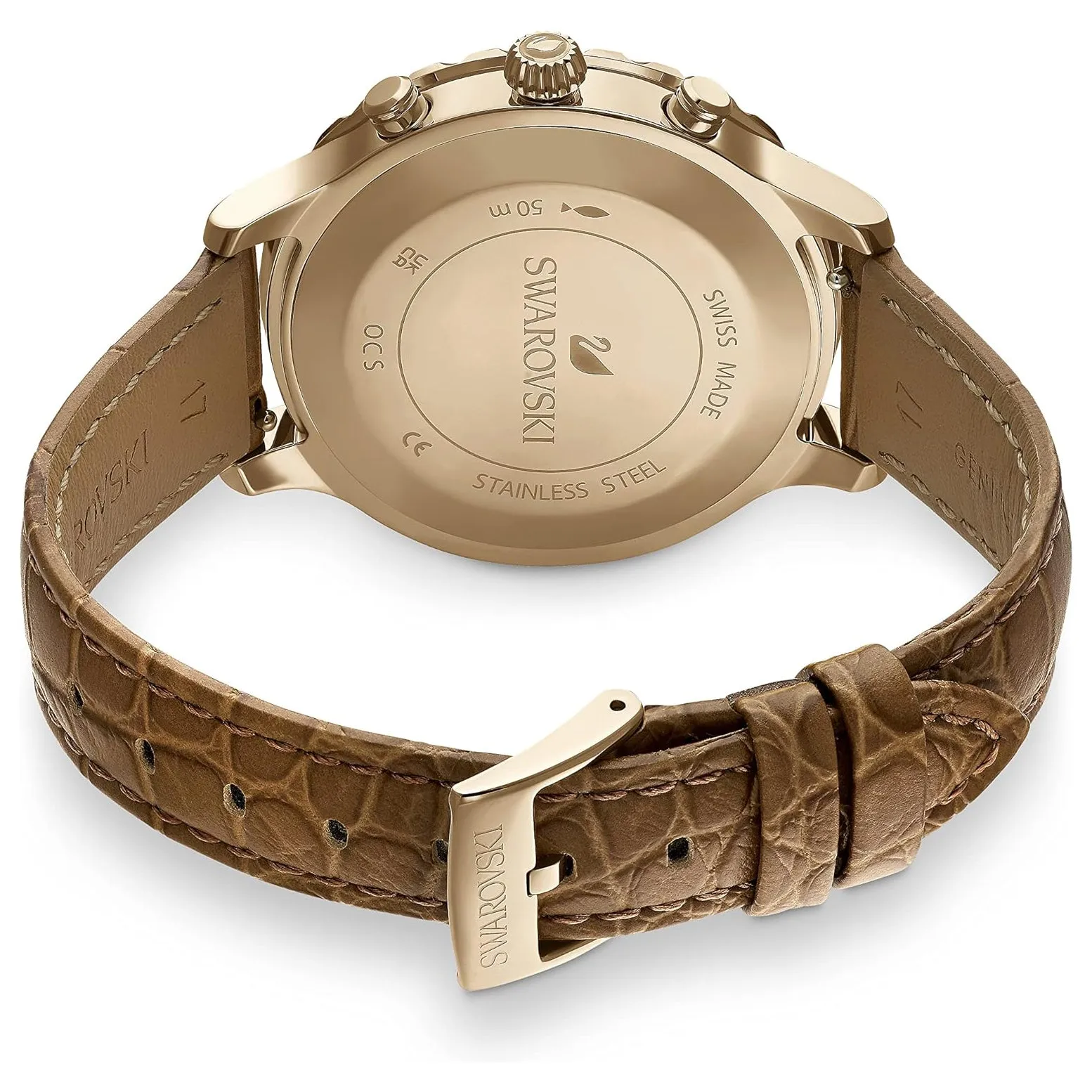 Swarovski Women's Brown Dial Leather Band Octea Lux Crystal Chronograph Swiss Quartz Watch - 5632260
