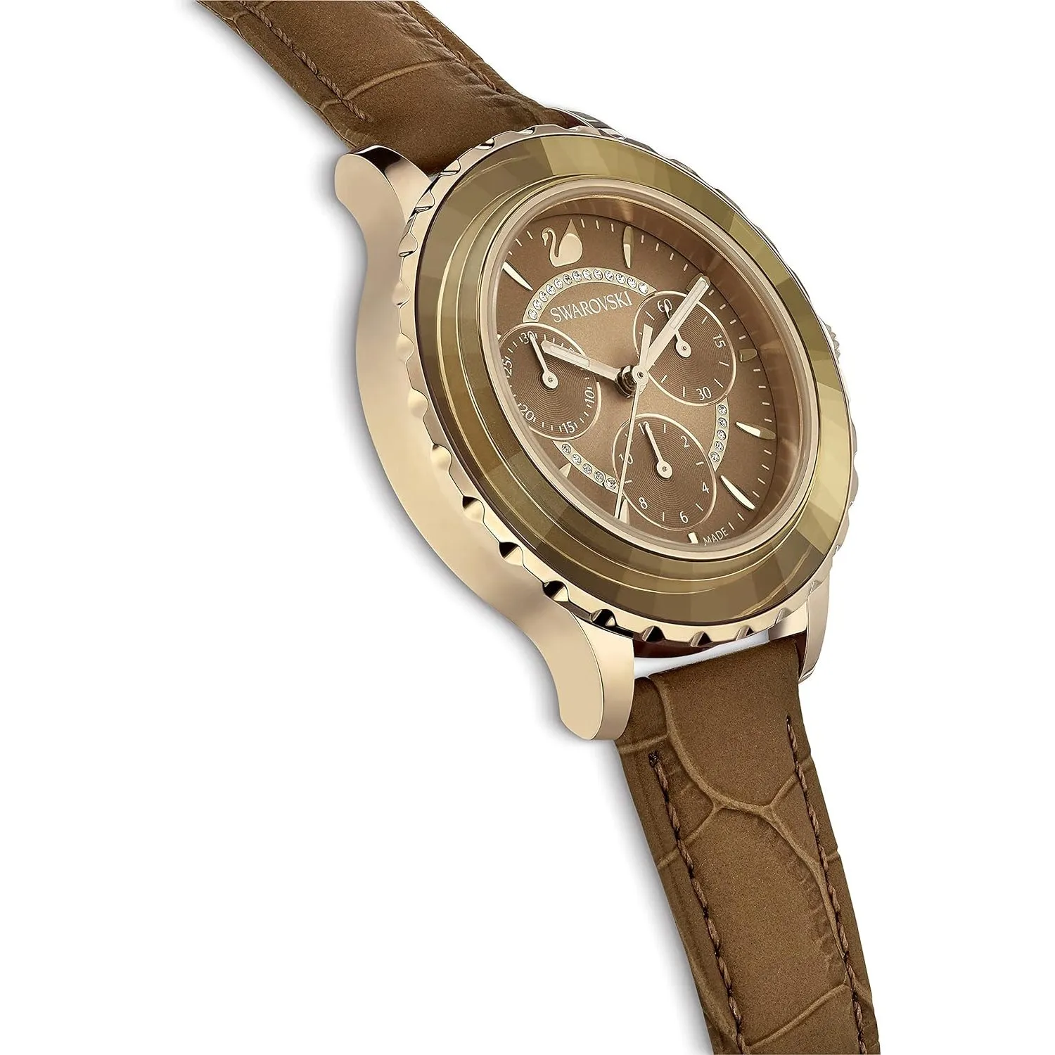 Swarovski Women's Brown Dial Leather Band Octea Lux Crystal Chronograph Swiss Quartz Watch - 5632260