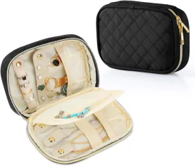 Teamoy Small Jewelry Travel Case, Portable Jewelry Organizer Bag for Earrings, Necklace, Rings and More (Small, Quilted- Black)