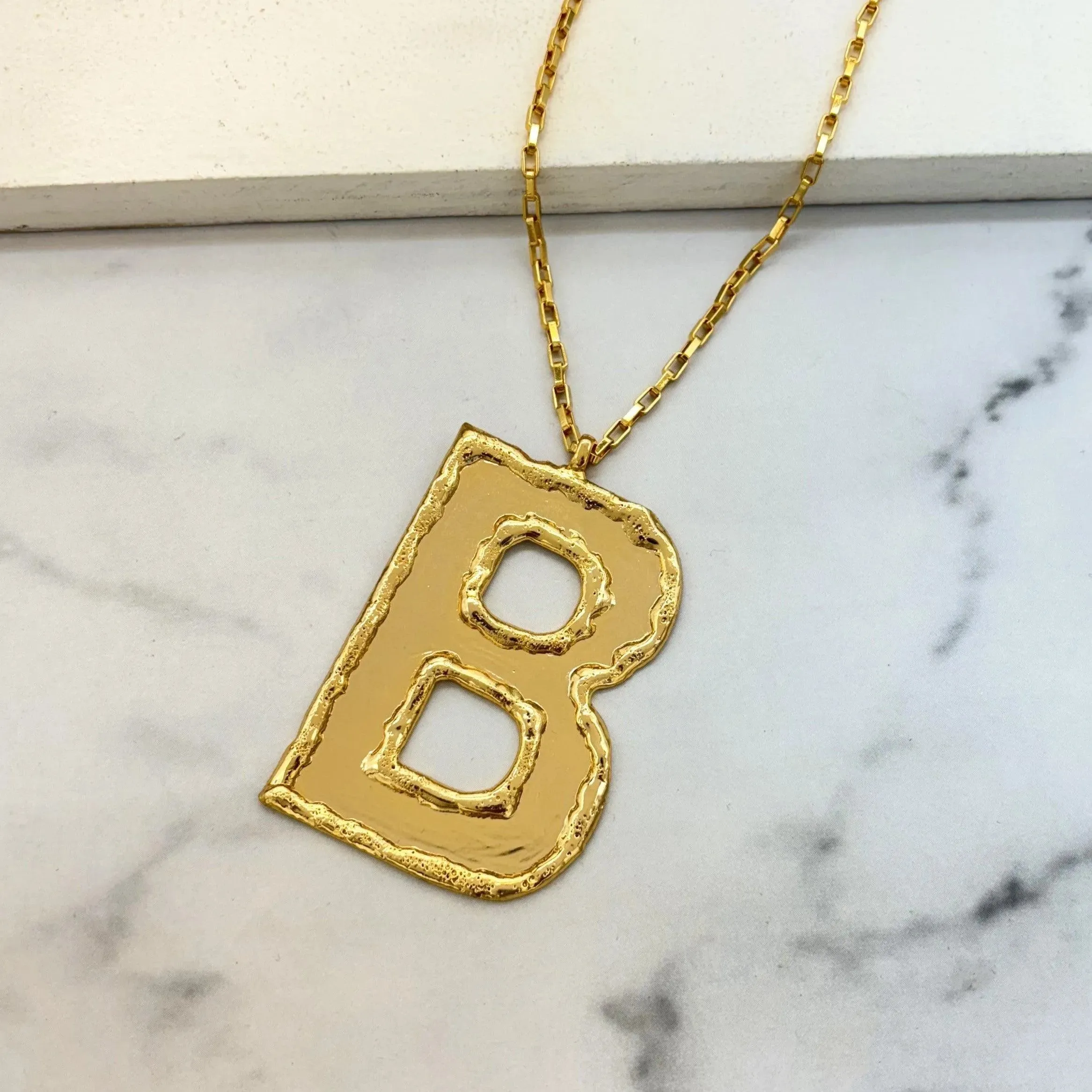 TFC Big Name Letter B - 24K Gold Long Plated Pendant Necklace