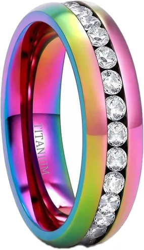 Titanium Ring CZ Engagement Ring Men Women Wedding Band
