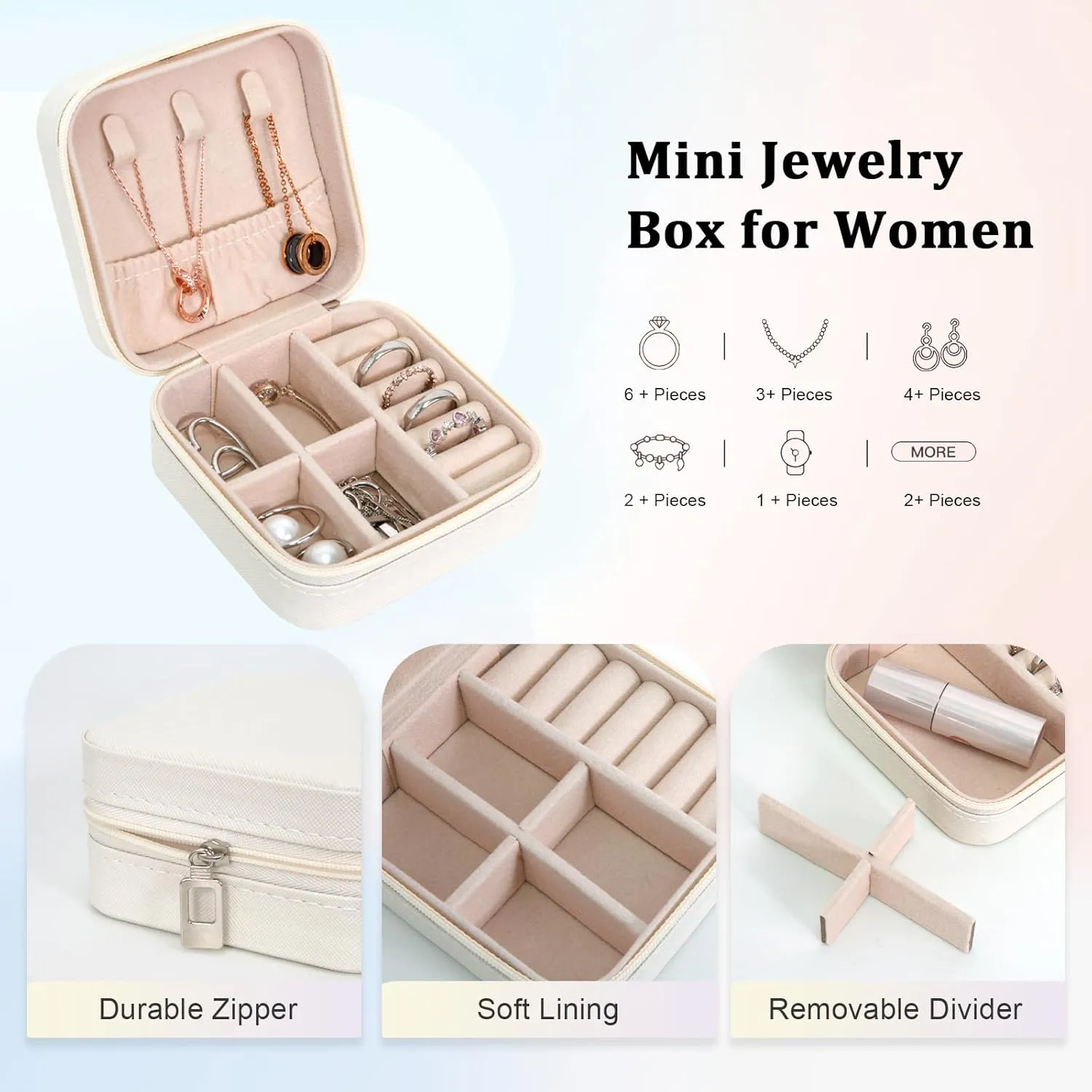Travel Jewelry Case Portable PU Leather Mini Jewelry Travel Case Small Jewelry Box for Earring Necklace Women Little Girls Kids Gift - White
