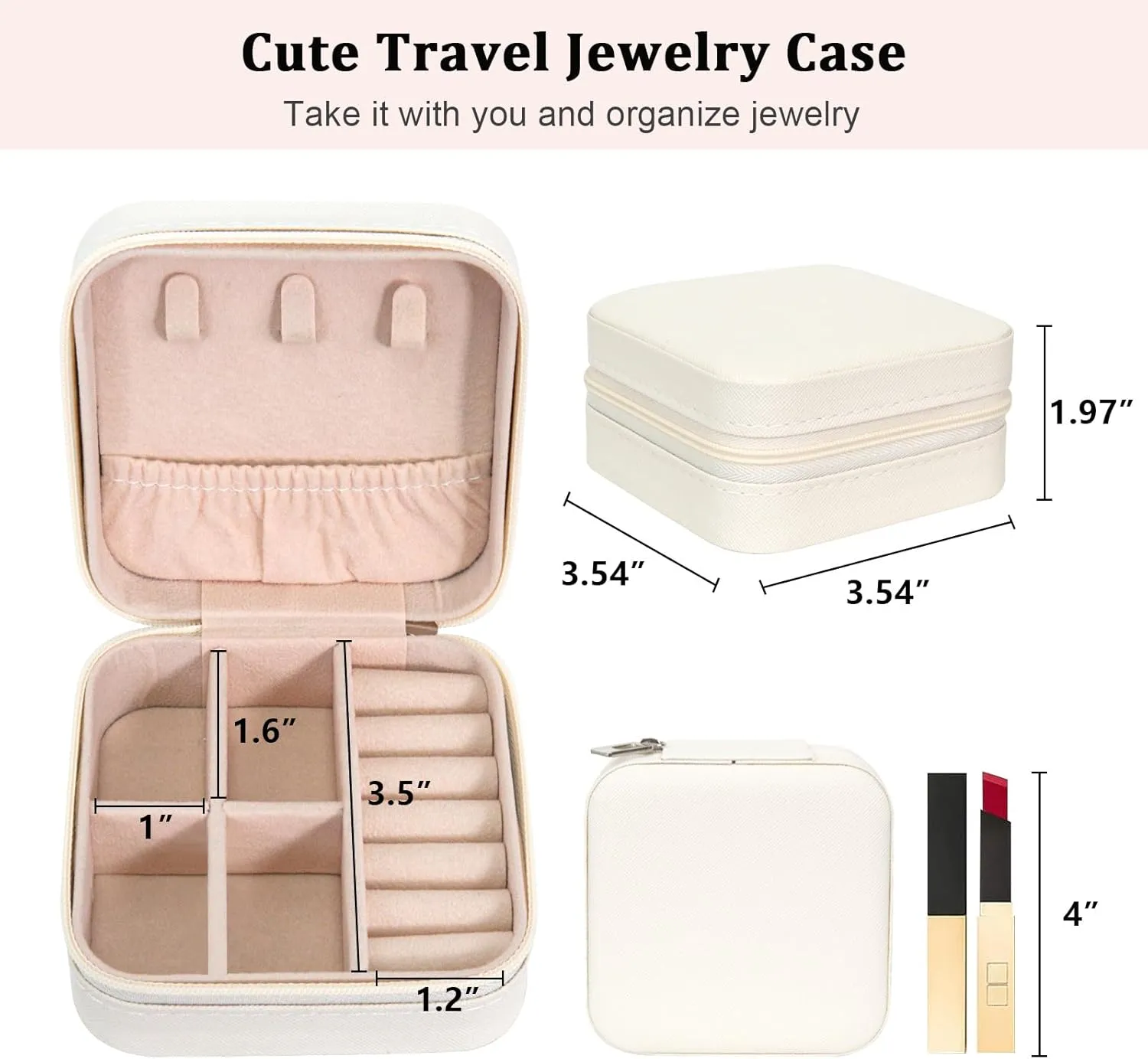 Travel Jewelry Case Portable PU Leather Mini Jewelry Travel Case Small Jewelry Box for Earring Necklace Women Little Girls Kids Gift - White