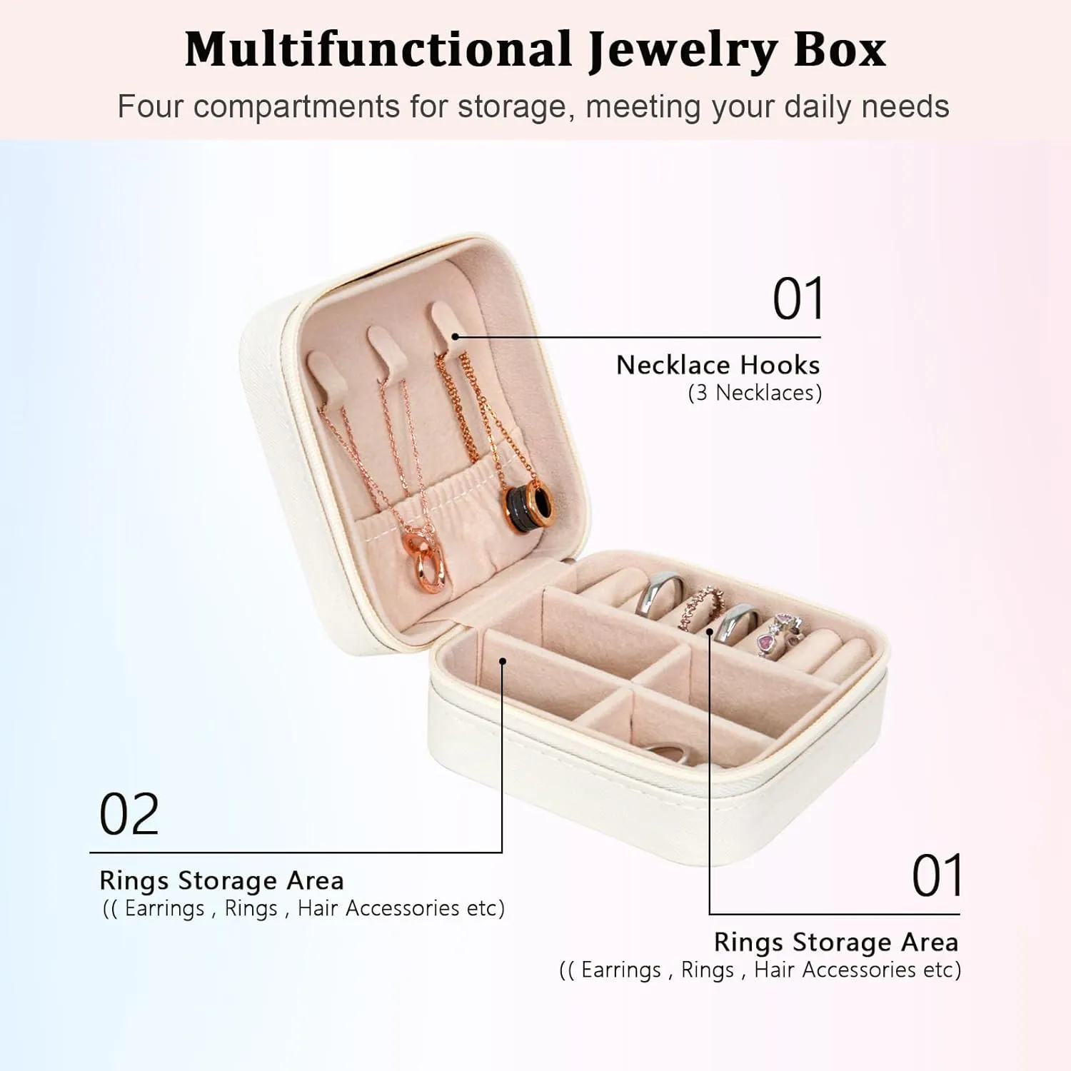 Travel Jewelry Case Portable PU Leather Mini Jewelry Travel Case Small Jewelry Box for Earring Necklace Women Little Girls Kids Gift - White