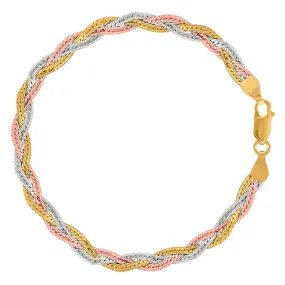 Tricolor Braided Snake Chain Anklet In Sterling Silver, 10"