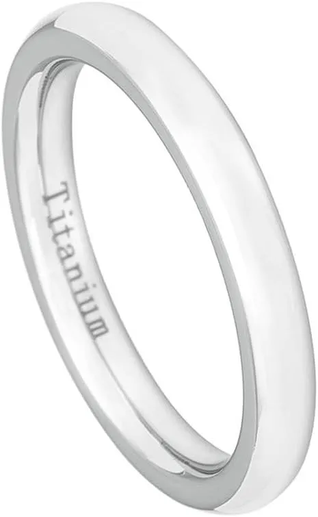 Tungsten Jeweler 3mm White Titanium High Polish Classic Domed Wedding Band Ring For Men Or Ladies