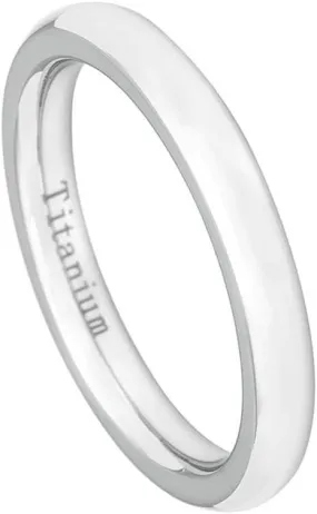 Tungsten Jeweler 3mm White Titanium High Polish Classic Domed Wedding Band Ring For Men Or Ladies