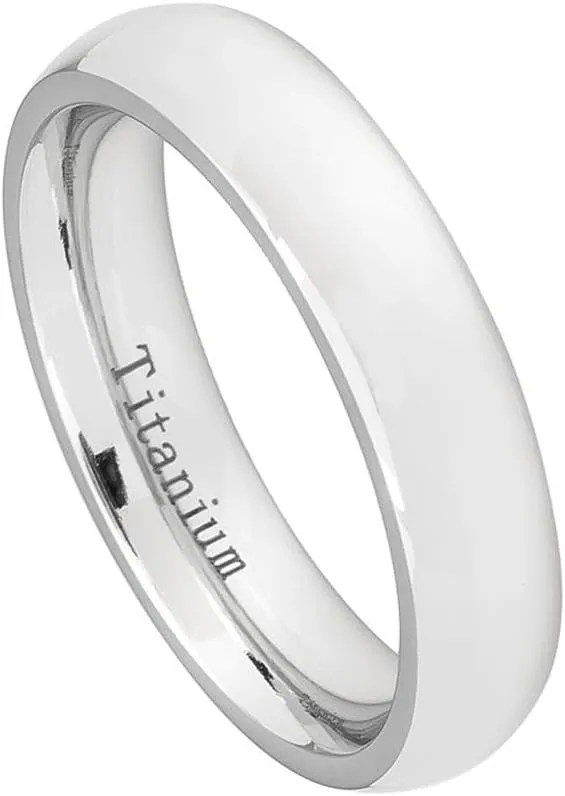 Tungsten Jeweler 5mm White Titanium High Polish Classic Domed Wedding Band Ring For Men Or Ladies