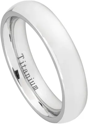 Tungsten Jeweler 5mm White Titanium High Polish Classic Domed Wedding Band Ring For Men Or Ladies