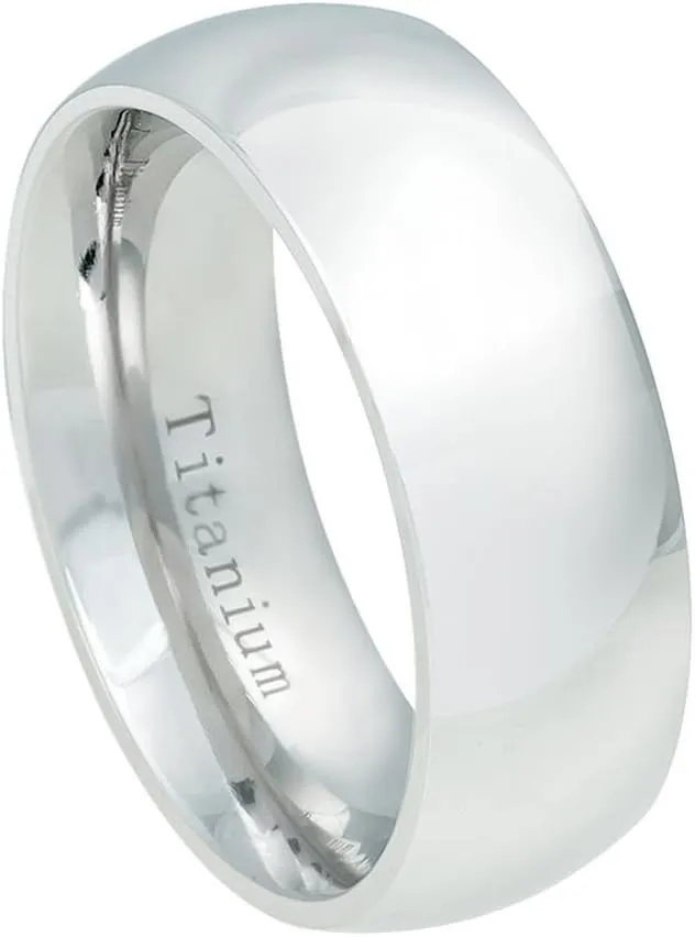 Tungsten Jeweler 8mm White Titanium High Polish Classic Domed Wedding Band Ring For Men Or Ladies