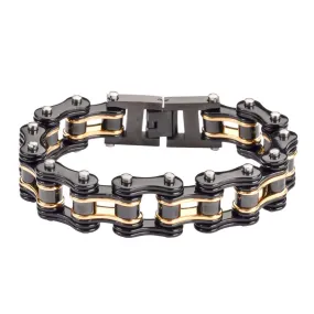 Two Tone Black Gold 3/4" Wide Double Link DesignUnisex Stainless Steel Motorcycle Chain Bracelet