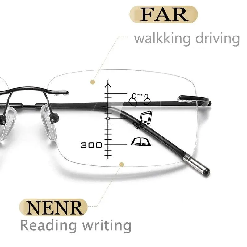 Ultra-light Anti-blue light Progressive Multifocal Memory Titanium Rimless Reading Glasses