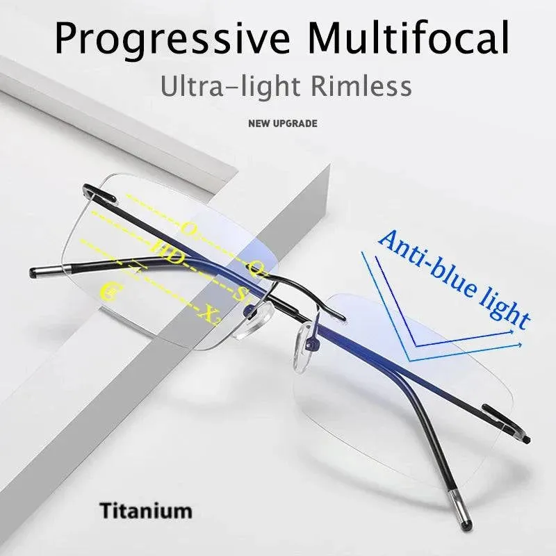 Ultra-light Anti-blue light Progressive Multifocal Memory Titanium Rimless Reading Glasses