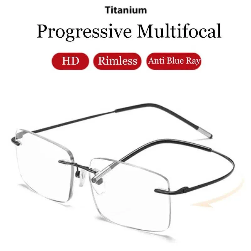 Ultra-light Anti-blue light Progressive Multifocal Memory Titanium Rimless Reading Glasses