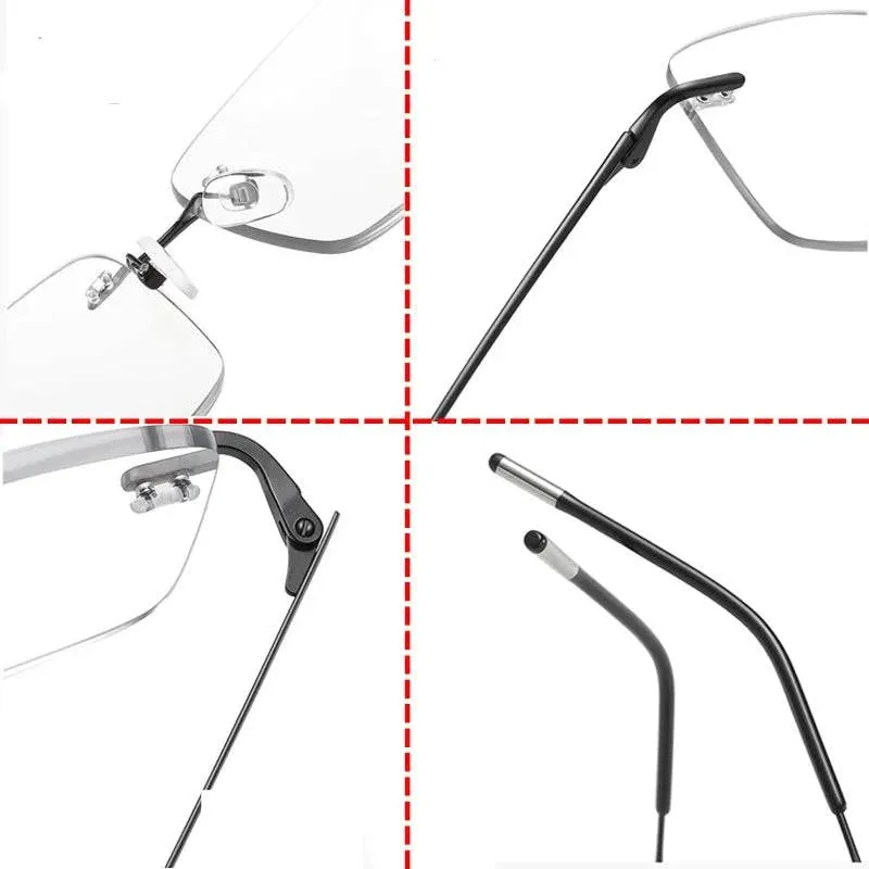 Ultra-light Anti-blue light Progressive Multifocal Memory Titanium Rimless Reading Glasses