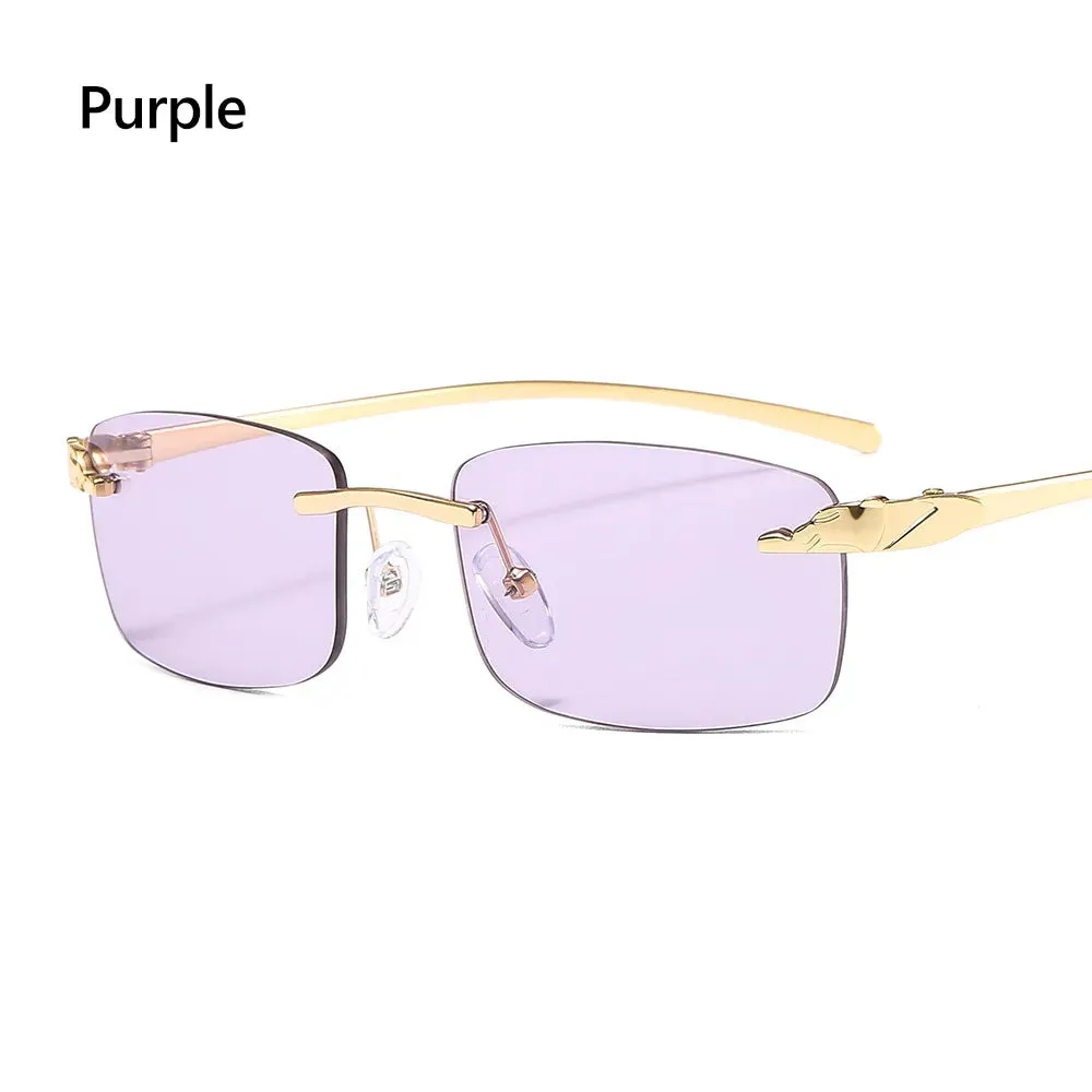 Unique Cheetah Metal Sun Glasses Rimless Rectangle Sunglasses Small Frame Clear Lens Sunglasses Candy Colors Eyewear