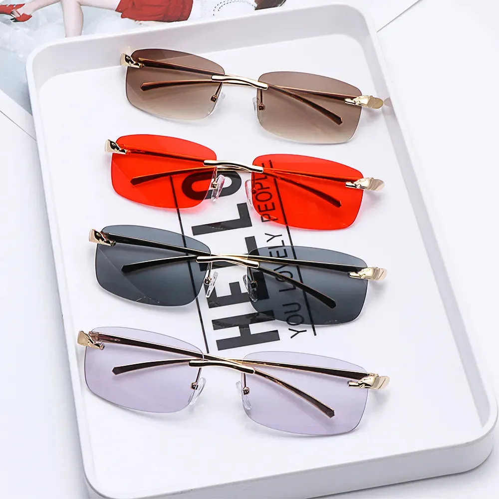 Unique Cheetah Metal Sun Glasses Rimless Rectangle Sunglasses Small Frame Clear Lens Sunglasses Candy Colors Eyewear