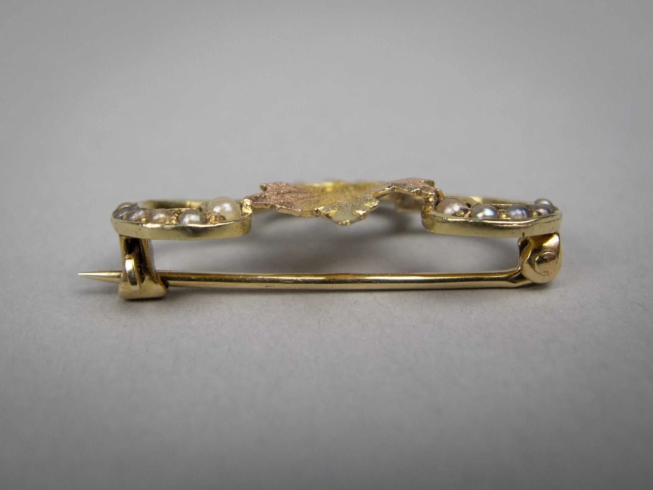 Vintage 14 Carat Gold and Seed Pearl Maple Leaf Brooch