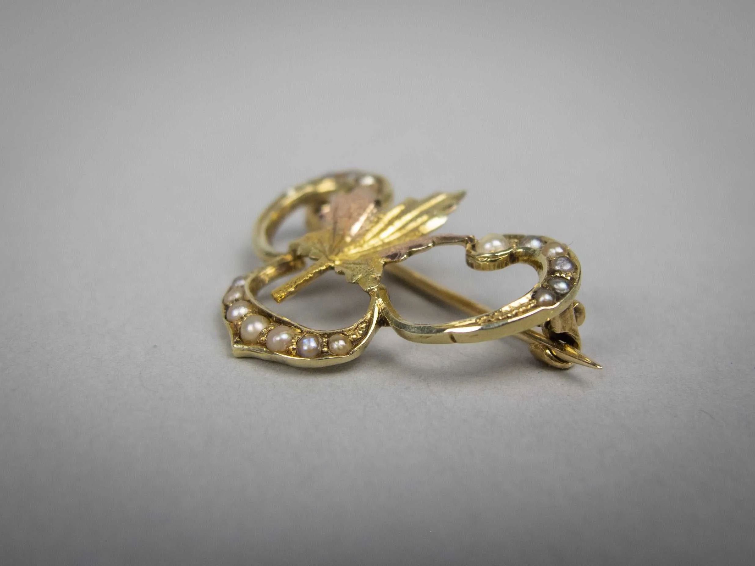Vintage 14 Carat Gold and Seed Pearl Maple Leaf Brooch