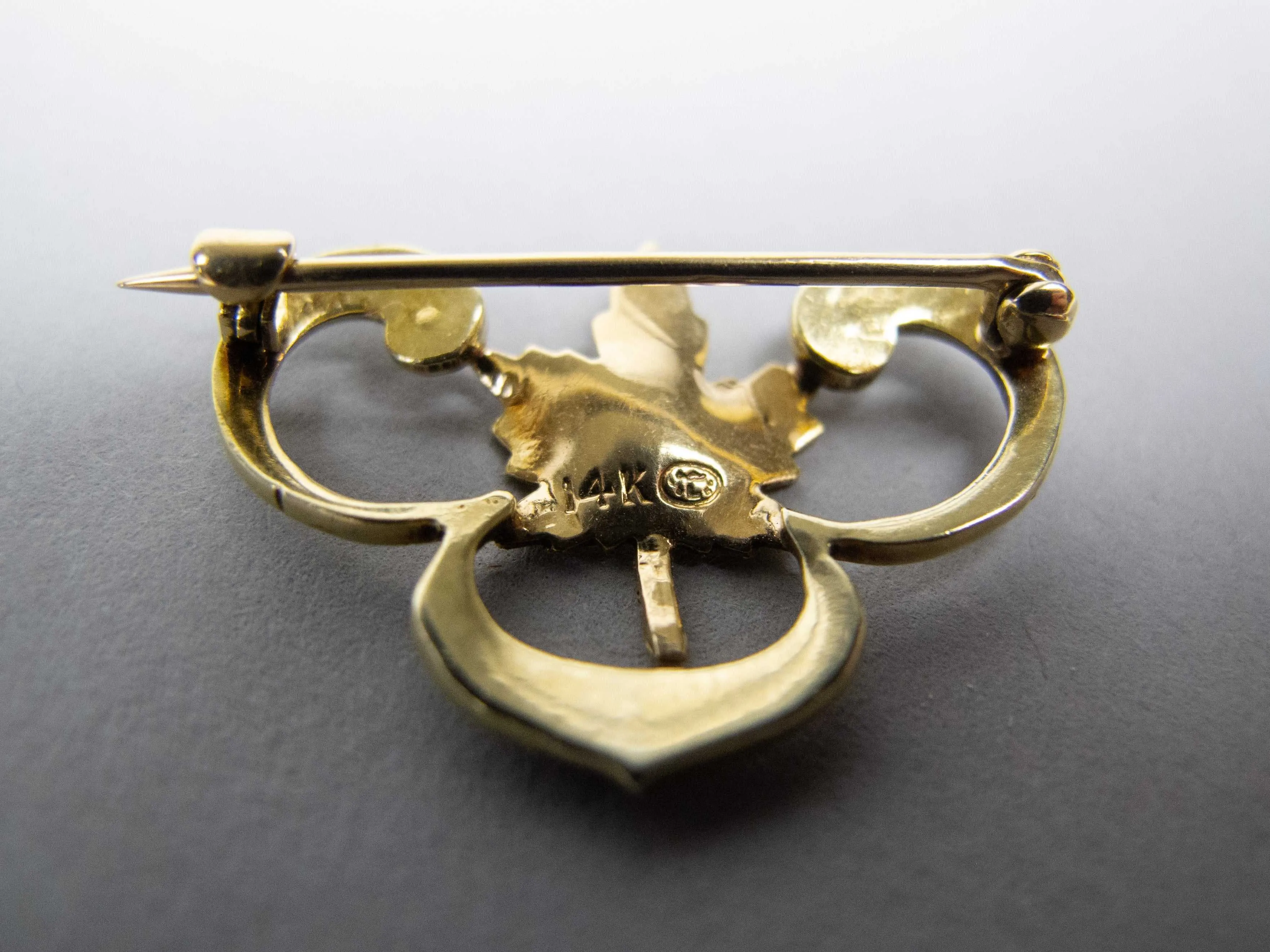 Vintage 14 Carat Gold and Seed Pearl Maple Leaf Brooch