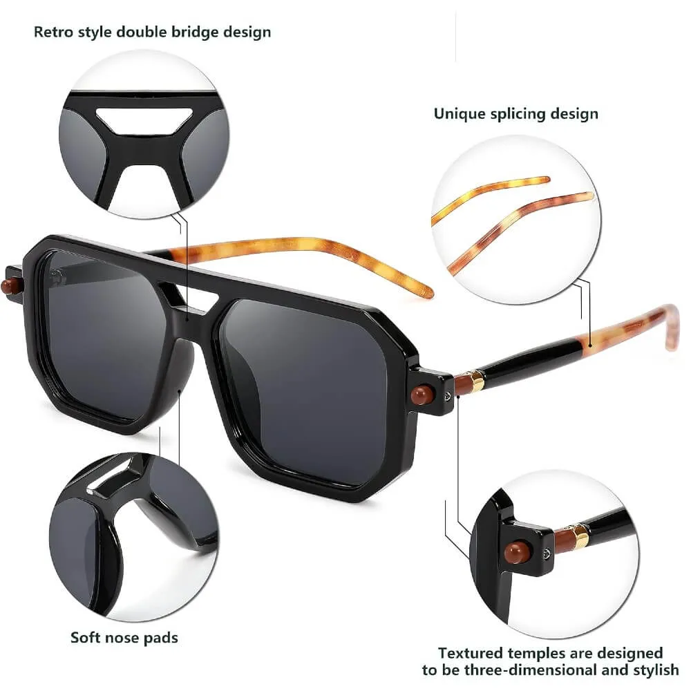 Vintage Square 70s Aviator Sunglasses Classic Retro Stylish Frame for Women and Men