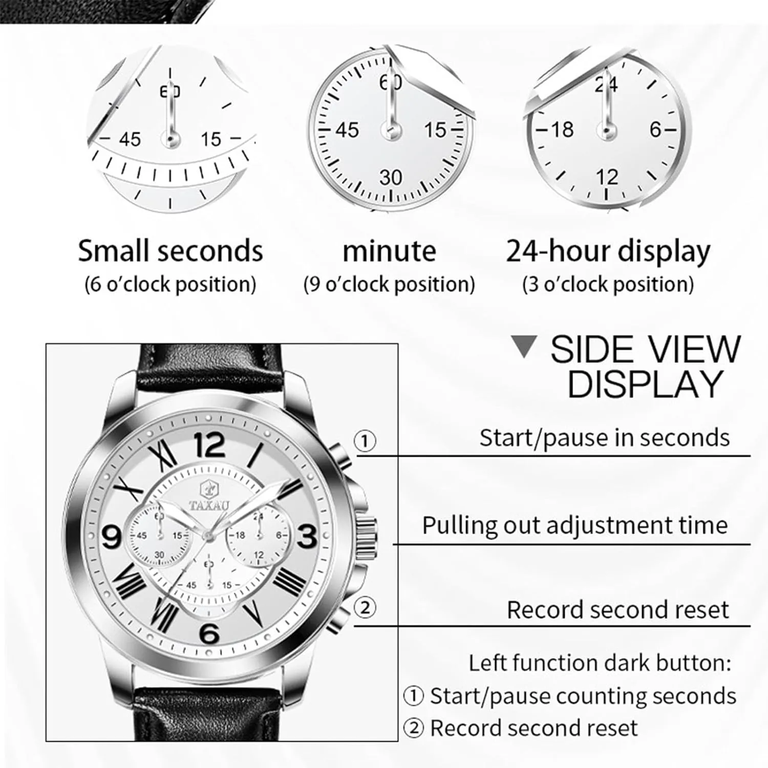 Watches for Men Causal Classic Business Dress Leather Strap Men Watches Luxury Large Face Waterproof Chronograph Quartz Analog Men's Wrist Watches Retro