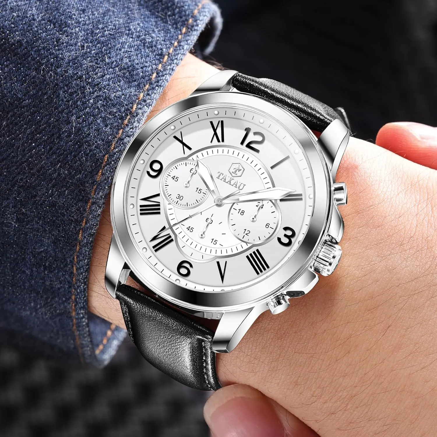Watches for Men Causal Classic Business Dress Leather Strap Men Watches Luxury Large Face Waterproof Chronograph Quartz Analog Men's Wrist Watches Retro
