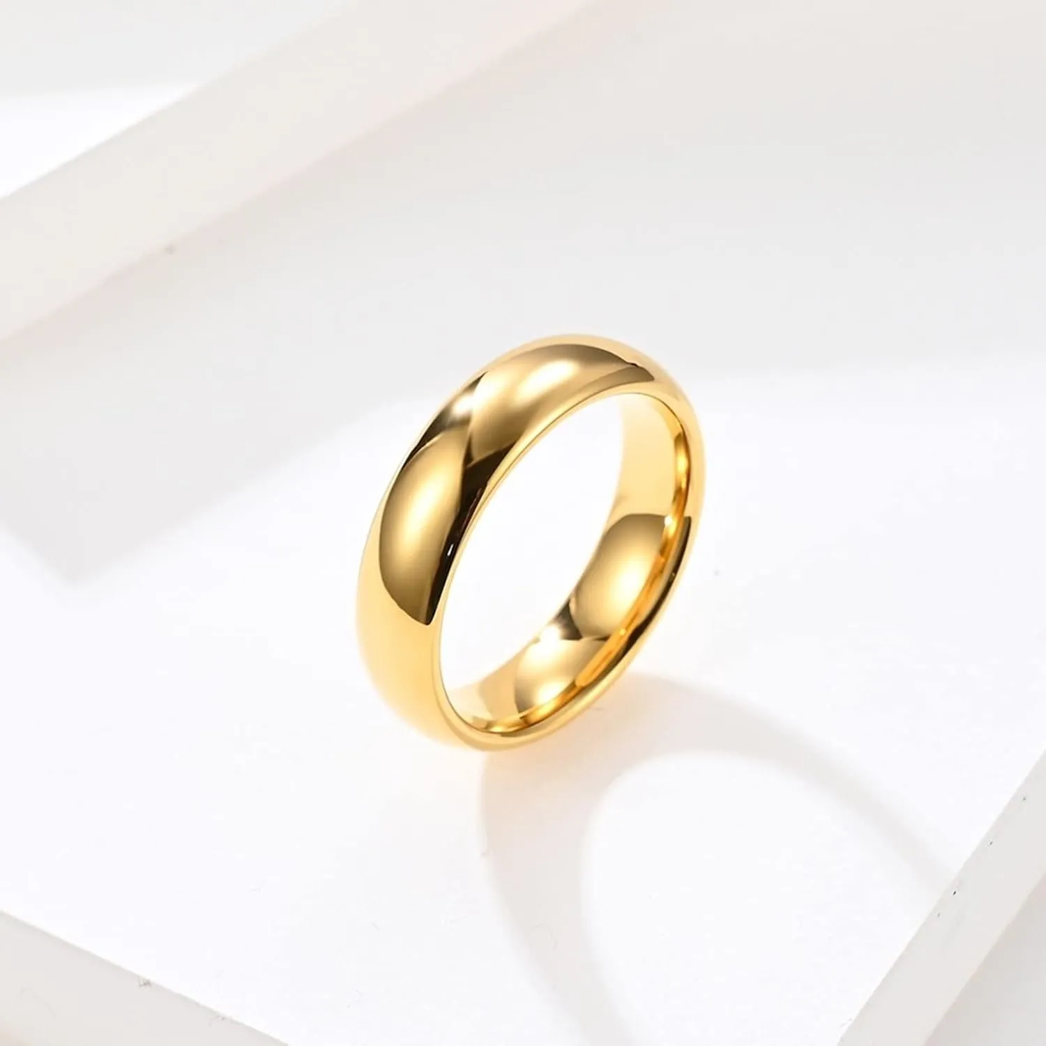 Wedding Engagement Rings, Men's Fashion Rings Gold Polished Ring 6mm Tungsten Carbide